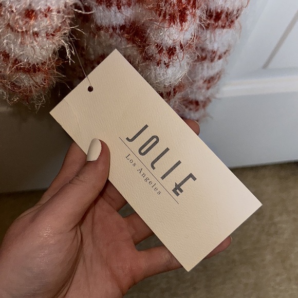 NWT Jolie  Cropped Cowl Neck Sweater White and Burnt Orange Small - Picture 5 of 5